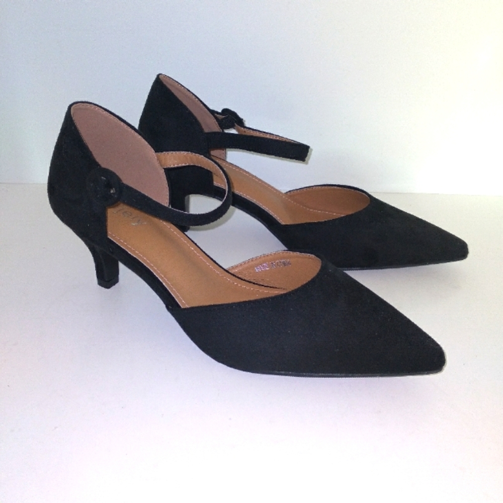 Women's Elegant Black Faux Suede Ankle Strap Kitten Heel Pumps-Size EU 42/US 10